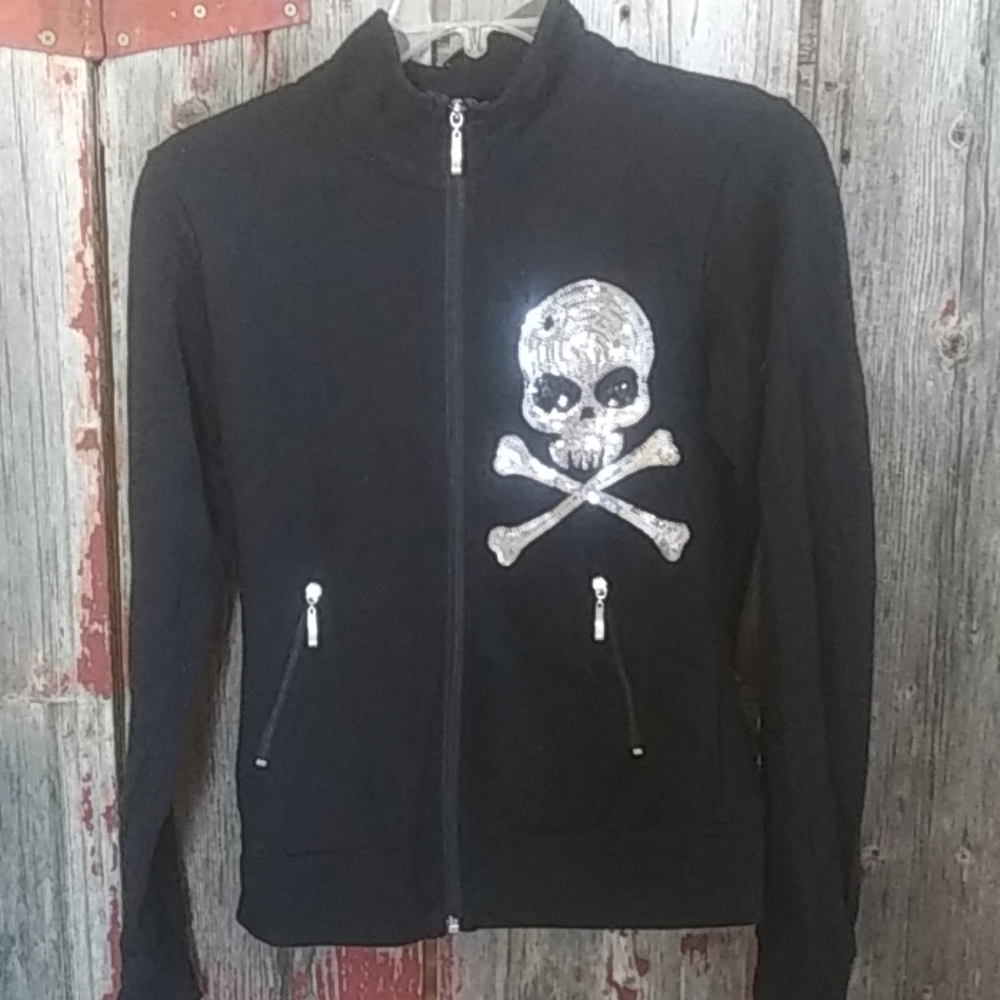 Sequins Skull Full Zip Sweatshirt
